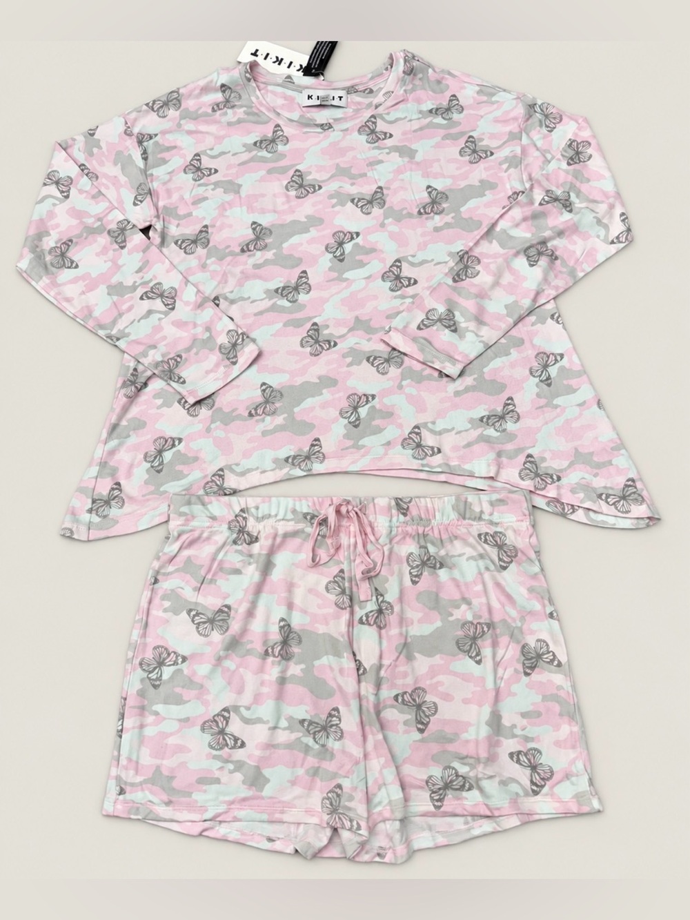 Women’s Pink Butterfly Camo Pajama Set Size Large NWT KIKIT